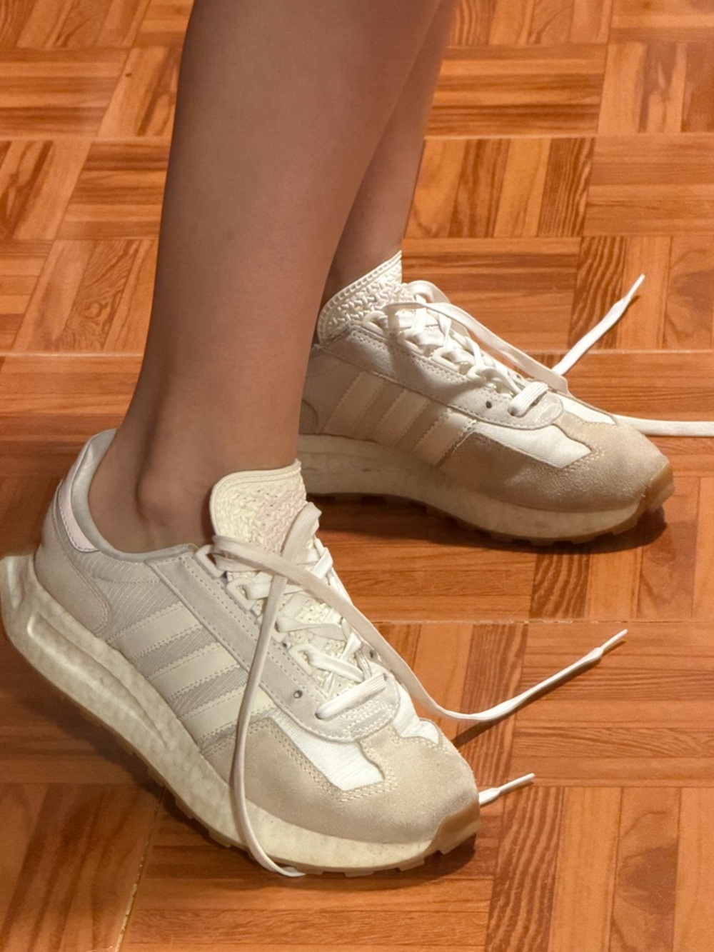 adidas Women’s Beige & White Retro Runner Sneakers - Picture 8 of 9